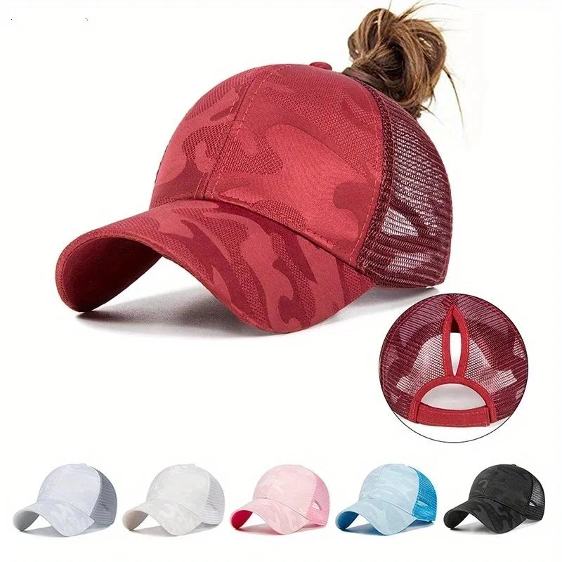 Baseballkasketter til kvinder med hestehale, forår/sommer, solhat i netstof, løbekasket med snapback, justerbar til kvinder og piger, udendørs kasketter med skygge