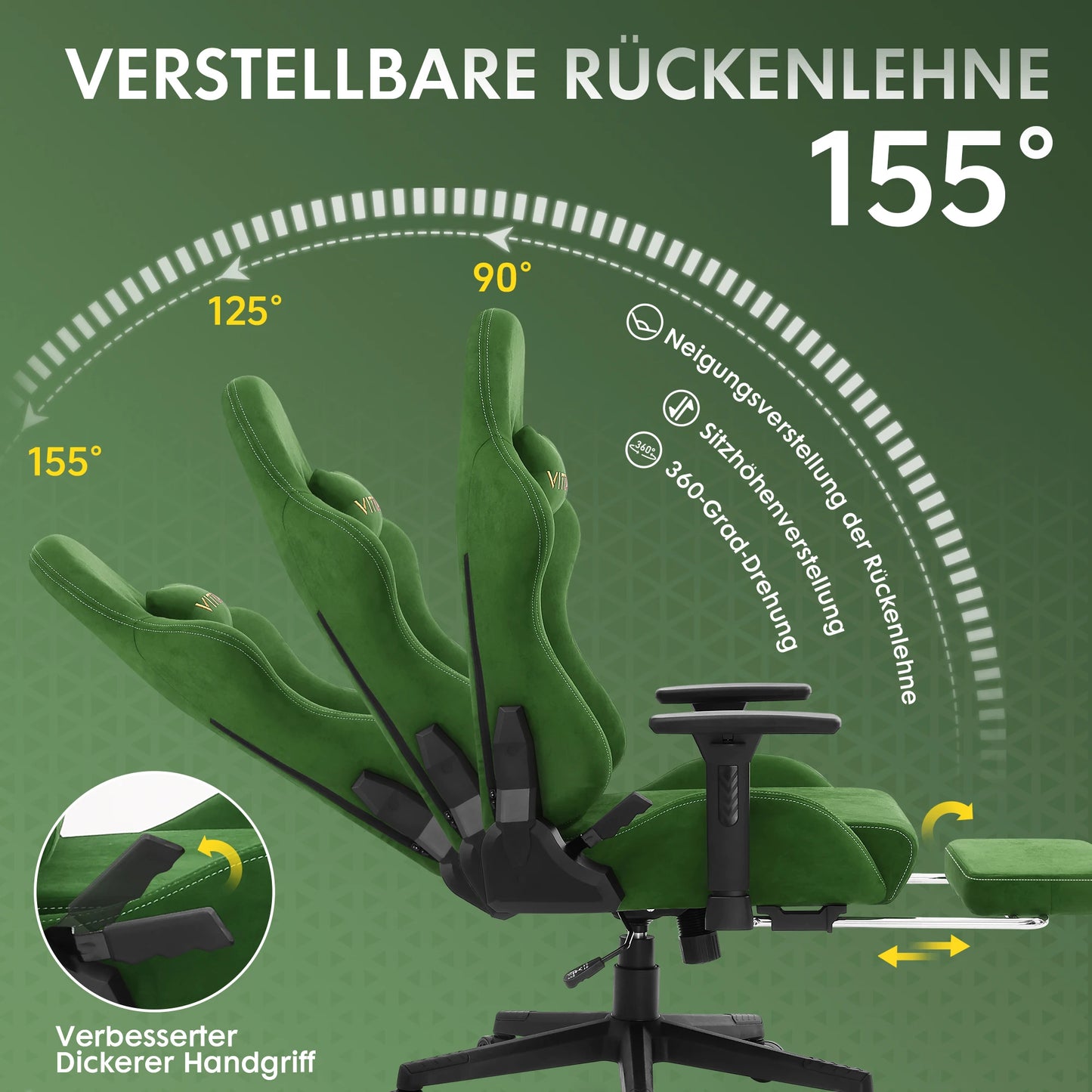 HAPIHAPPY Fashion Gaming Chair Genuine Computer Office Chair with Pocket Spring Cushion Linkage Armrests and Footrest Game Chair