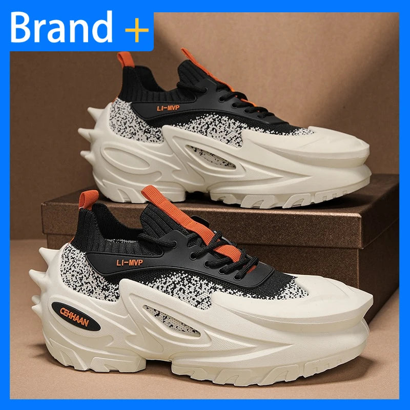 Men's Sports Shoes Elastic Thick-Soled Anti-Slip Outdoor Fitness Shoes Versatile Daily Wear Casual Street Fashion Walking Shoes