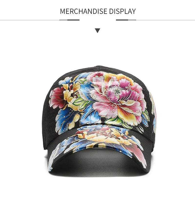 Casquette de baseball printemps/été à séchage rapide pour homme et femme, pour les activités de plein air, la plage et le camping, chapeau de soleil imprimé de fleurs de style chinois B149