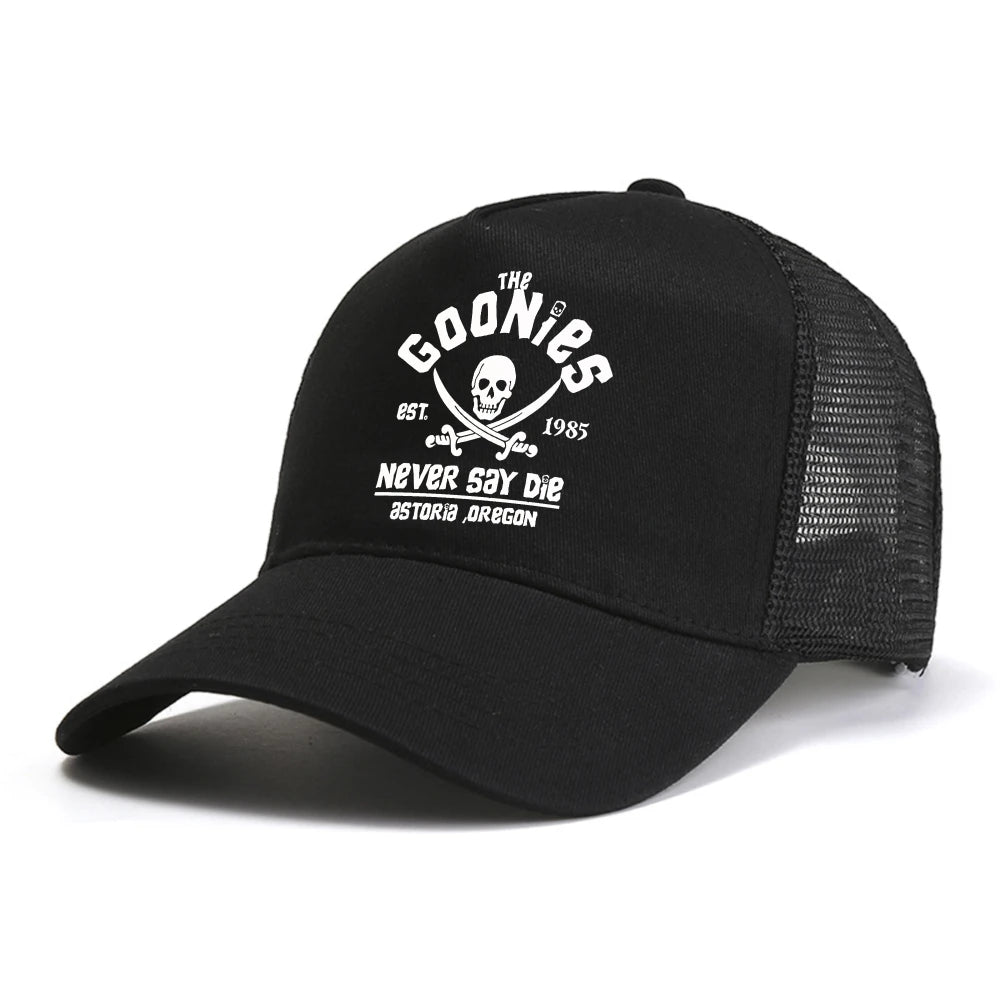 The Goonies Est 1985 Never Say Die Men's baseball cap summer mesh Snapback hat fashion outdoor Causal Breathable sun hats