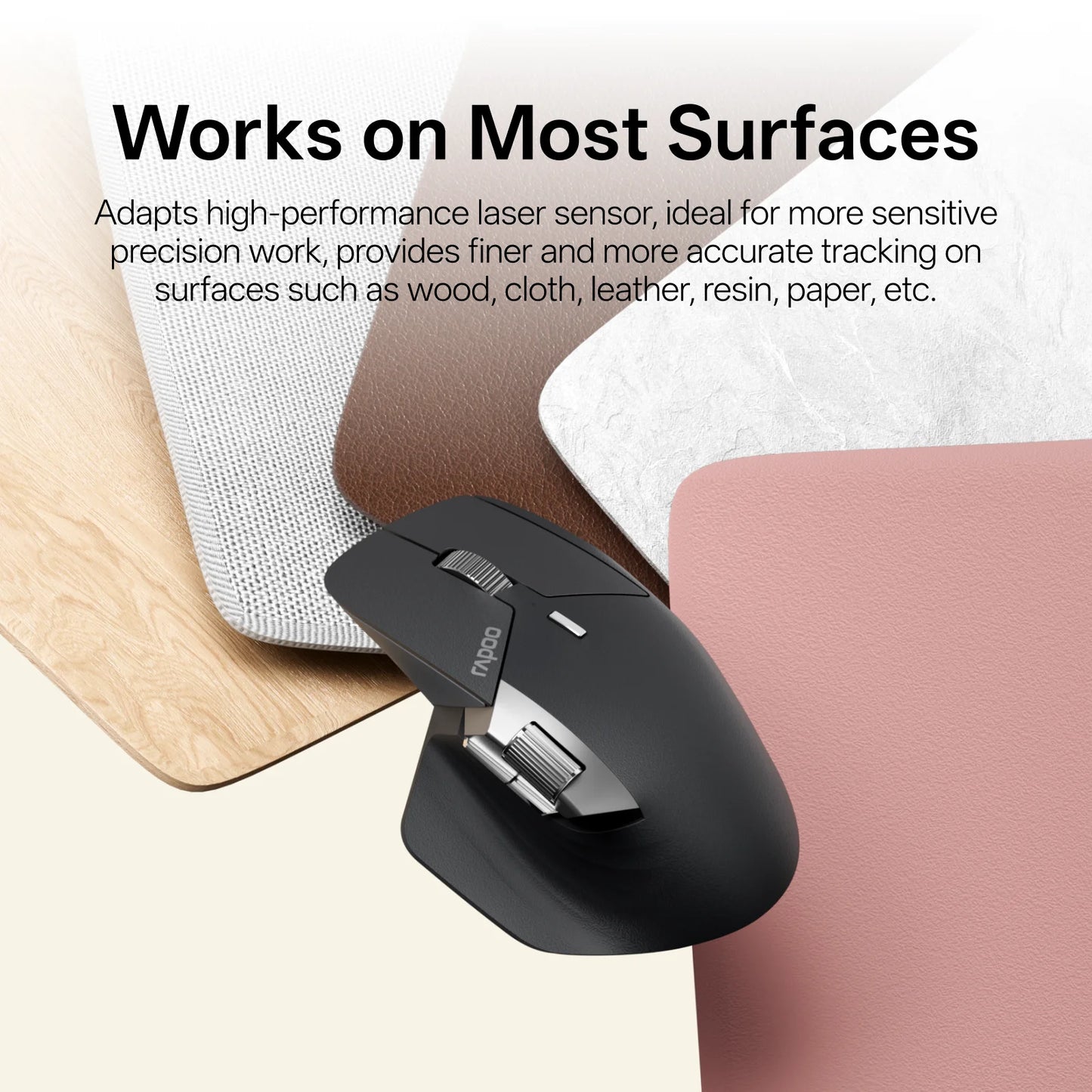 Rapoo MT760PRO Wireless Mouse NearLink + Bluetooth 5.0 Multi-Device 12000 DPI 2K Polling Rate Ergo for Work Gaming Quiet Clicks