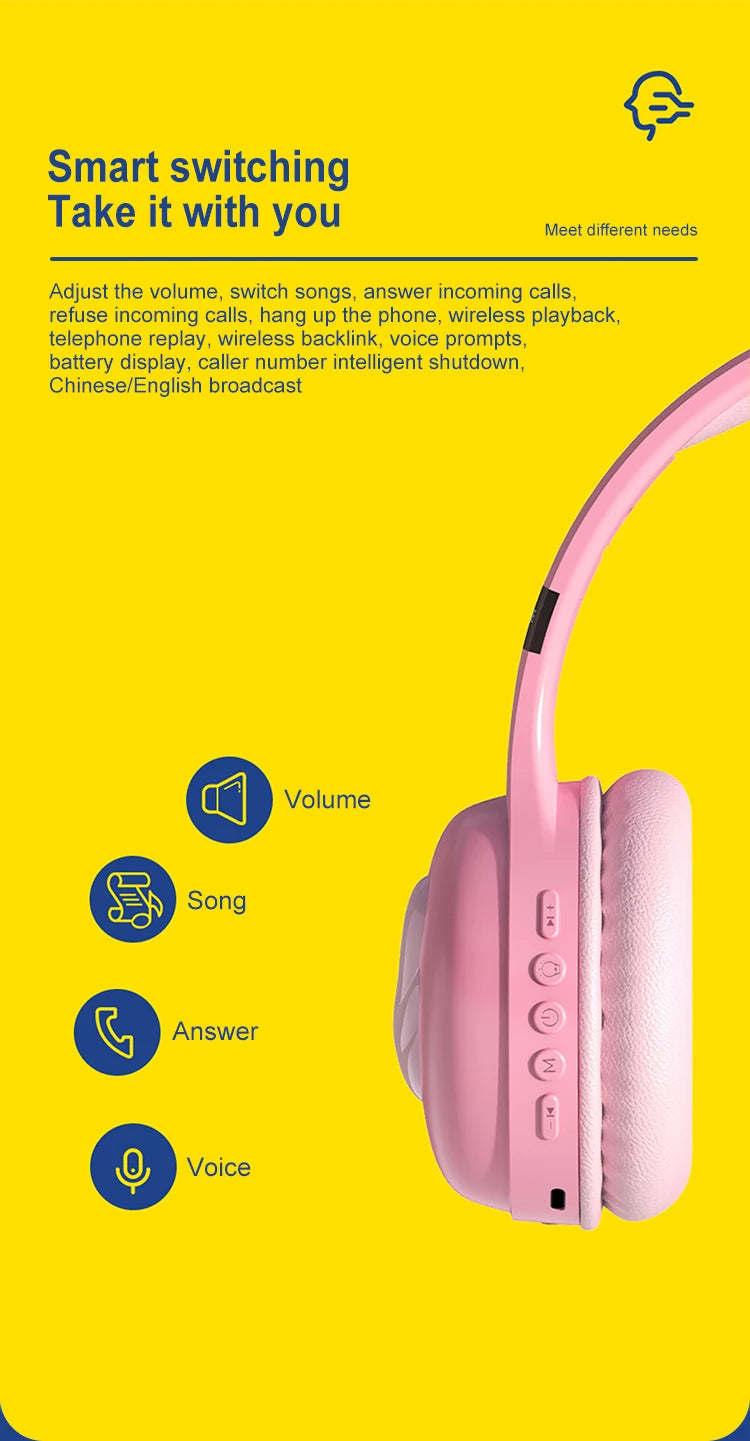 Glow Unicorn Headphones | Bunny Ear Bluetooth Headset with  Mic & TF Slot | Wireless Over-Ear LED