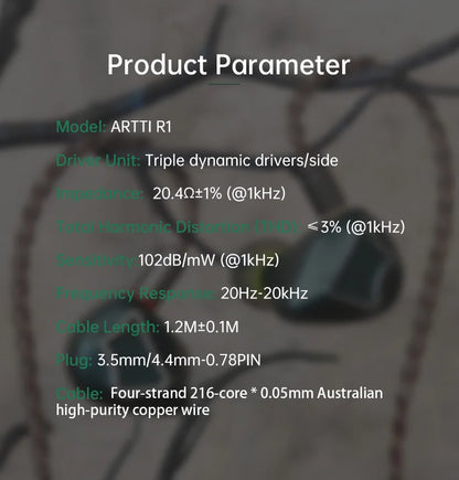 ARTTI T10&R1&R2 In-Ear HiFi Earphones Wired IEMs Monitors 14.2mm Planar Driver Textured Bass 0.78mm 2pin & 3.5MM/4.4MM Connector