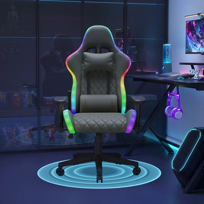 LED Gaming Chair - Ergonomic Office Chair with Massage Function, Adjustable Backrest (90-135°), for Gamers up to 150 kg, Black