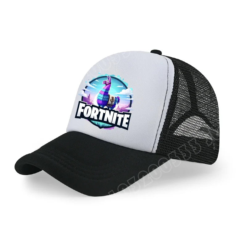 Boné de Basebol Fortnite com Estampa Cartoon do Jogo para Crianças, Boné de Verão em Malha Respirável, Boné Ajustável com Pala, Presente de Aniversário para Crianças