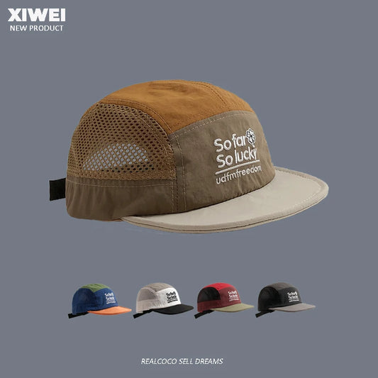Summer Color Matching Embroidered Quick-drying Hat Men and Women Outdoor Sports Breathable Mesh Sunshade Five-panel Baseball Cap
