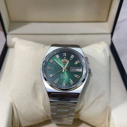 Unisex  Orient Mechanical Watch Steel Strap Folding Clasp Full Function World Time Watch Series 35MM