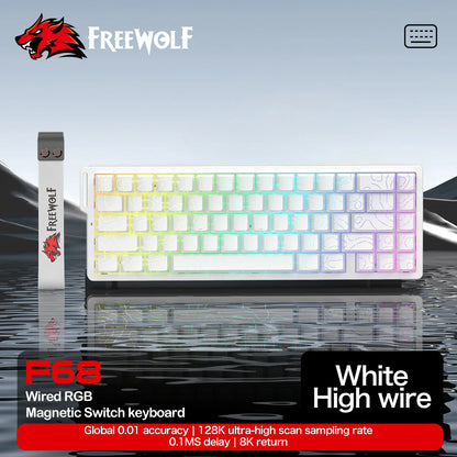 FREEWOLF F68 F68Pro Gaming Keyboard Magnetic Switch 3-Mode Wireless Bluetooth Wired, 8K/1K Polling RGB Hot-Swap RT VALORANT FPS