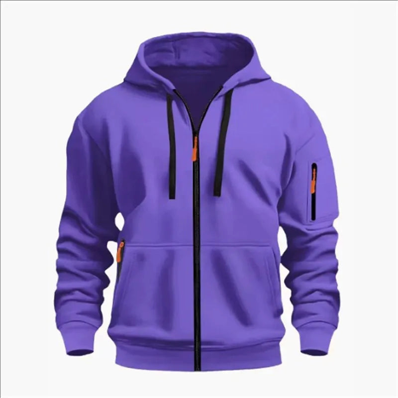 Men's Sweatshirts with Zipper Pockets Thin Solid Color Half Tracksuit Casual Outdoor Hooded Tracksuit Long Sleeves Jacket Coats