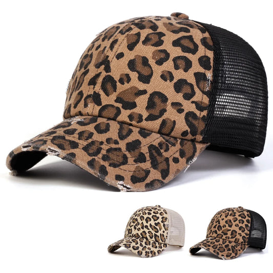 Unisex Leopard Print Hole Embroidery Baseball Net Caps Spring Autumn Outdoor Adjustable Casual Hats Sunscreen Hat Sports Cap