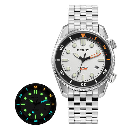 BERNY Automatic Diver Watch for Men Top Luxury Sapphire 316L Steel Blue Dial 200M Waterproof Mechanical Diving Men's Watches