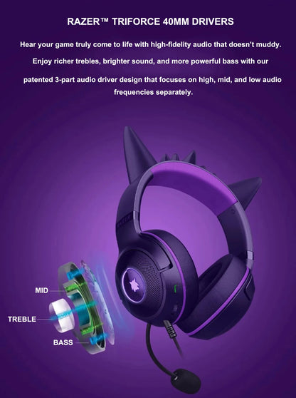 Razer Pokemon Gengar Edition RGB Kraken Kitty V2 Wired USB Gaming Headset - TriForce 40mm Drivers - HyperClear Cardioid Mic