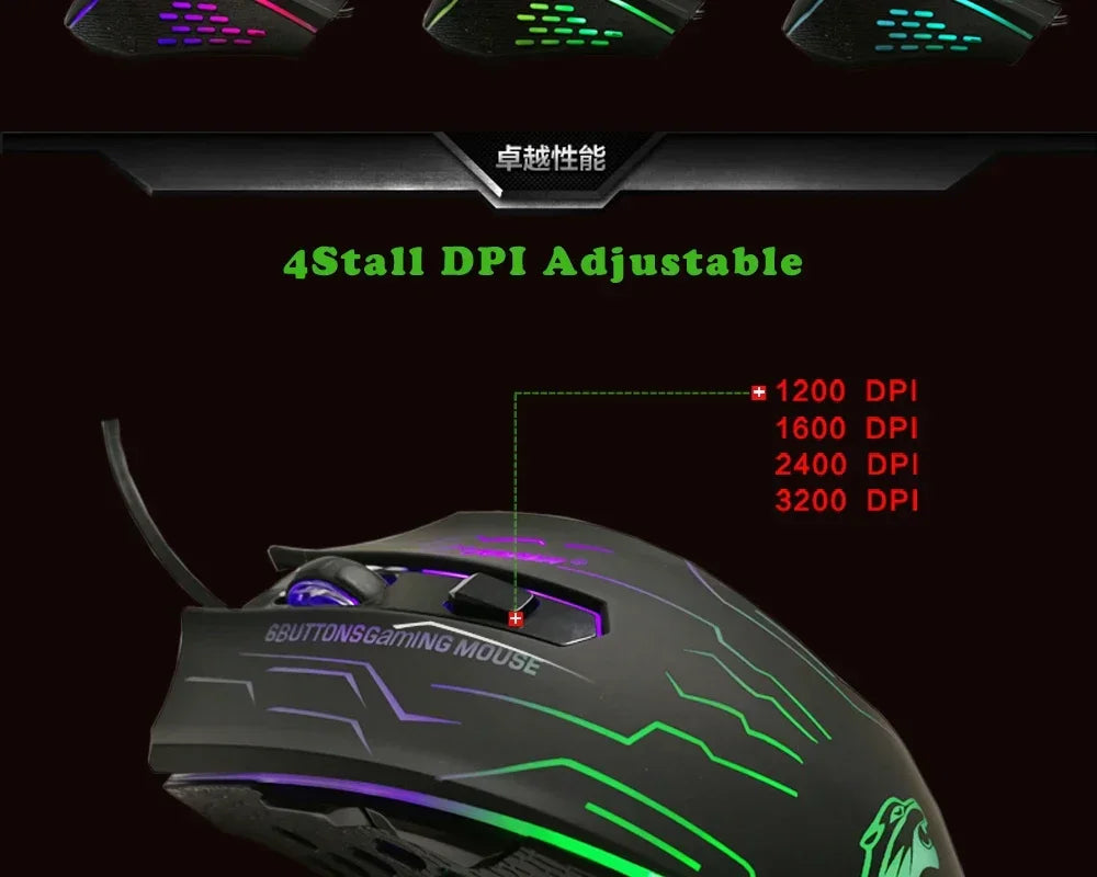 New 2026 Silent Click USB Wired Gaming Mouse 6 Buttons RGB Lighting Mute Optical Computer Mouse Mice for PC Laptop Notebook Game