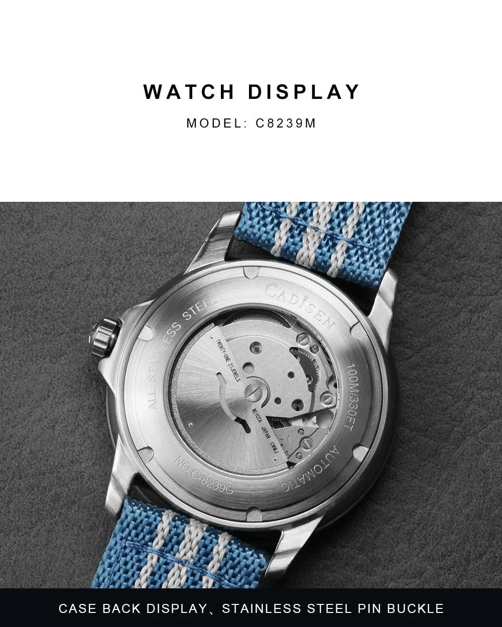 CADISEN Deep Explorer MIYOTA 8215 Automatic Mechanical Watch Man Canvas Strap Wristwatch Luxury Luminous Waterproof Watches