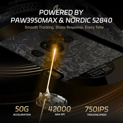 ATTACK SHARK R11 ULTRA 49g karbonová 8000Hz bezdrátová herní myš, 42000 DPI, 20000 FPS, PAW3950MAX, čip Nordic 52840