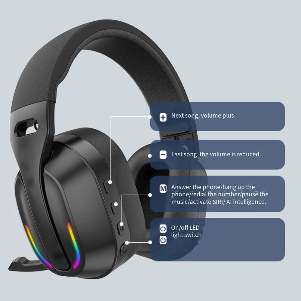 Wireless Headset B500 RGB Noise Cancelling Gaming Headphones 60H Playtime BTV5.4 & HD Sound Stereo Music Game Earphone