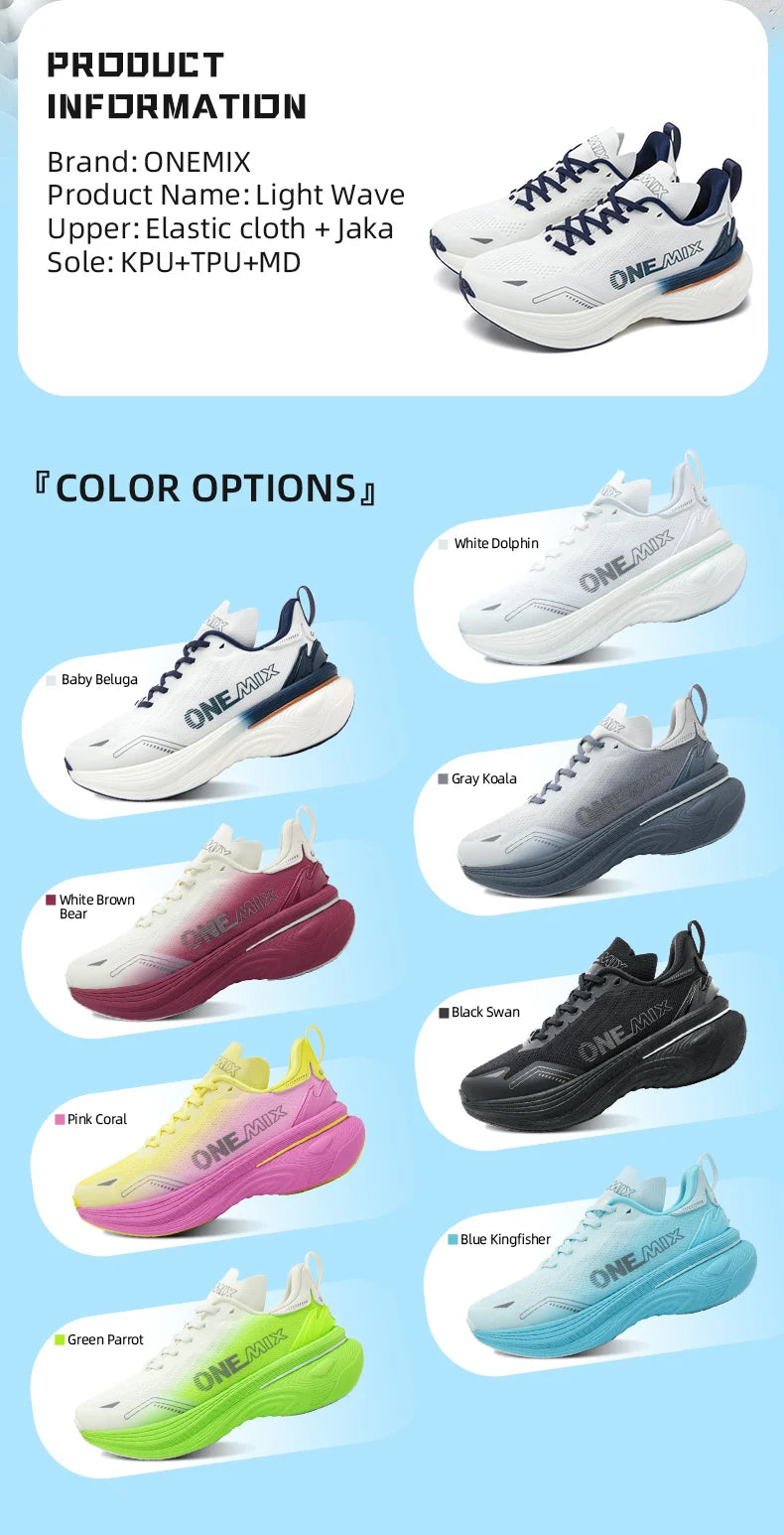 ONEMIX Bumper Max Jogging Running Shoes, Unisex Lightweight Sneakers, Road Wear-Resistant, Fashion Sports Fitness Shoes