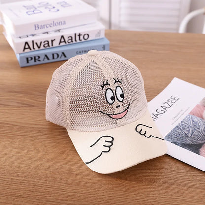 Nuovo cappellino estivo carino per ragazzi, ragazze e bambini con faccina sorridente, in rete, stile Kawaii, cappellino da baseball popolare in stile hip hop, cappellino da sole, DropShipping