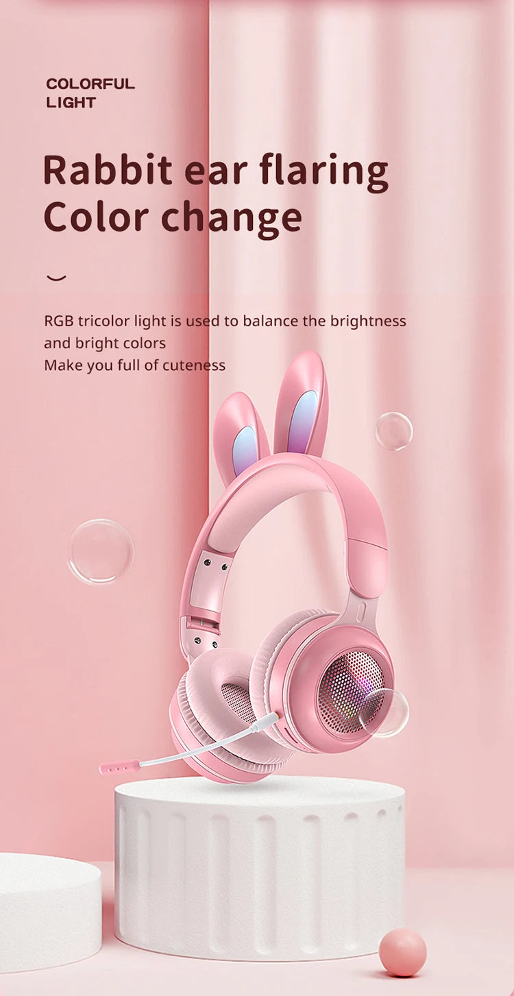 Glow Unicorn Headphones | Bunny Ear Bluetooth Headset with  Mic & TF Slot | Wireless Over-Ear LED