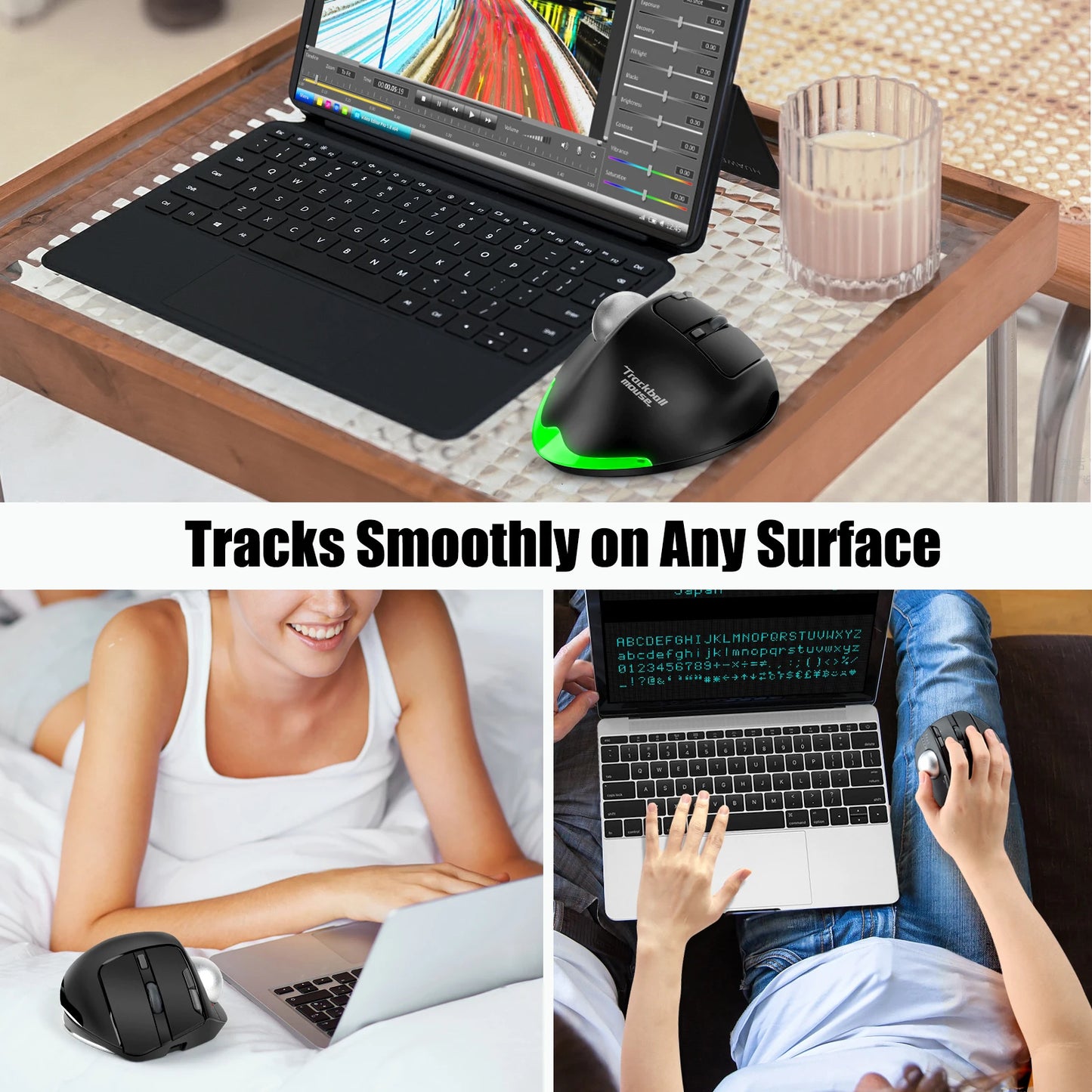 Lefon F33/F26C/F35B Trackball Mouse/Bluetooth Ergonomic Mouse 2.4G Wireless Rechargeable Rollerball Mice for PC Office Drawing