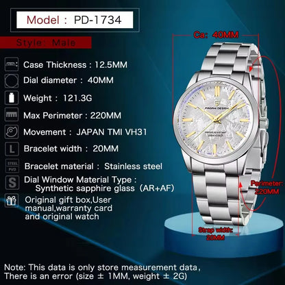 PAGANI DESIGN 40MM Meteorit-Zifferblatt Herren-Quarzuhr Luxus Business Saphir 316L Edelstahl 100M wasserdichte Uhr für Herren