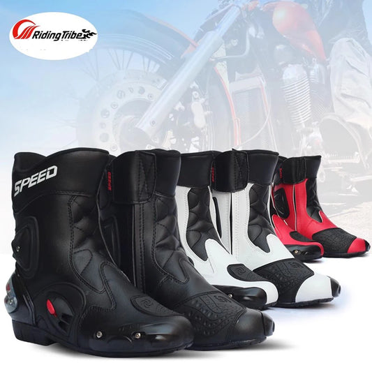 Pro-Biker Premium Motorcycle Racing Shoes for Men & Women - Leather Racing Boots for Speed Biking, Motocross & Off-Road Riding