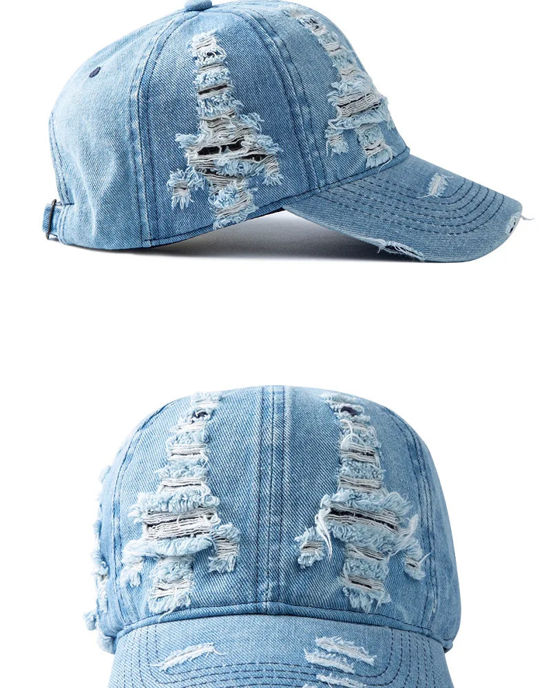 Vasket denim-baseballkasket til kvinder og mænd, solbeskyttende, åndbar forårs- og sommerhat, vintage snapback-kasket til kvinder