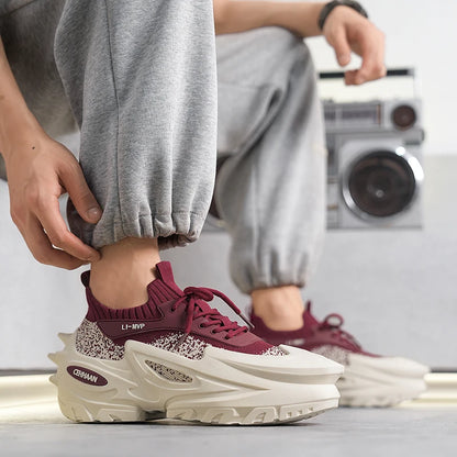 Men's Sports Shoes Elastic Thick-Soled Anti-Slip Outdoor Fitness Shoes Versatile Daily Wear Casual Street Fashion Walking Shoes