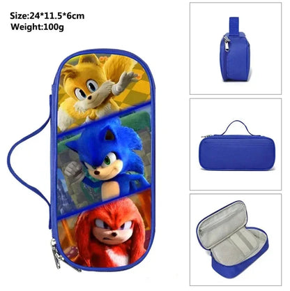 2026 New Arrival Sonic School Bag Lunch Bag Pencil Case Boys Girls Daily Use Book Cartoon Book Bags For Kids Christmas Gift