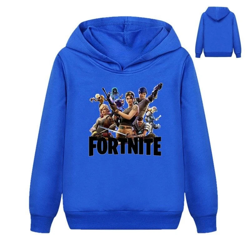 Detská mikina s potlačou Fortnite Game – pohodlný voľný top s kapucňou v kreslenom štýle, dlhý rukáv, jesenné a zimné oblečenie