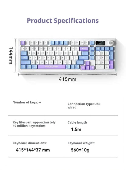 SANGEE Wired 98 Keys Keyboard Mouse Combo with LCD Screen Mechanical Feel RGB Backlit Silent Gaming Office Kit for PC Laptop