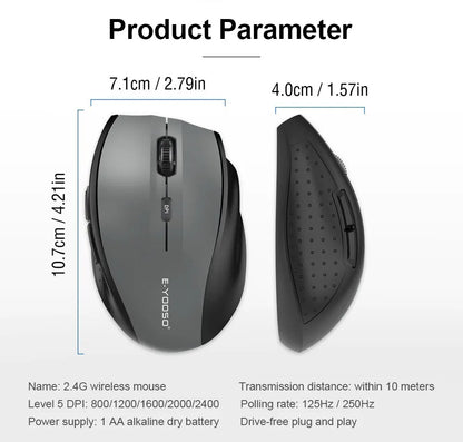 E-YOOSO E-1010 USB 2.4G Wireless Gaming Office Mouse 2400 DPI Optical Game Mice Ergonomic for Laptop PC Computer