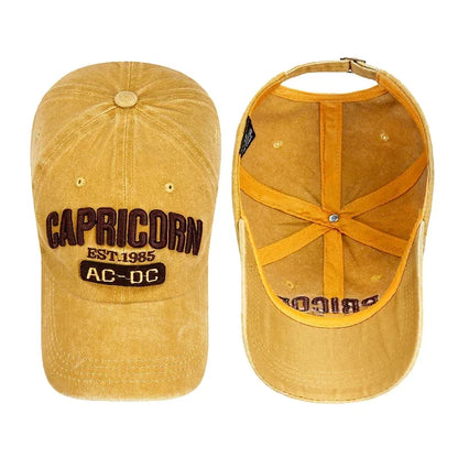 New Unisex Washed Distressed 'CAPRICORN' Alphabet 3D Embroidery Soft Top Baseball Cap Fashion Men Women Outdoor Casual Sport Cap