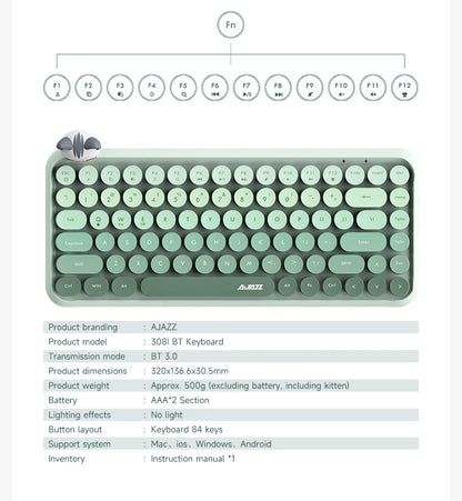 Ajazz 308I Wireless Keyboard 18/84 Keys Round Keycap Bluetooth Keyboard Portable 2.4GHz Numeric Keypad for Tablet Laptop Android
