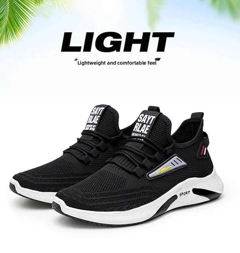 Hot Sale of the Season New Men's Running Shoes Breathable Lightweight Knitted Lace-Up Sports Sneakers Fashionable Korean Style