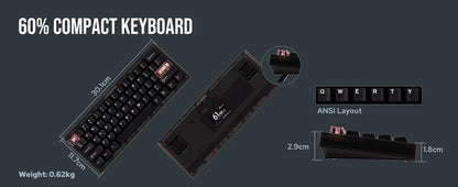 CIDOO QK61 V2 VIA-Programmable 60% Gasket Structure Wired/2.4GHz Wireless/Bluetooth Compact Keyboard with South-Facing LEDs