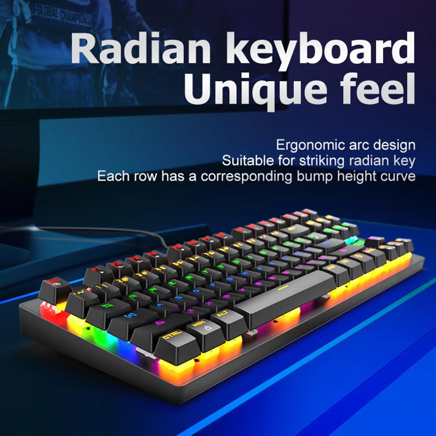 USB Mechanical Gaming Keyboard, Anti-ghosting Detachable Panel, Rainbow Backlit, Gamer for Gaming Computer Desktop PC Compact