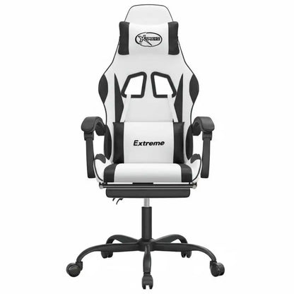 Gaming Chair with Footrest White and Black 57.5X59.5X121-131 Cm, Reclining, Swivel 360 ° Metal Structure, Load Capacity 110 kg