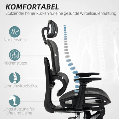 Ergonomic Office Chair with Armrest, Headrest, Lumbar Support, Adjustable Height, and Footrest.