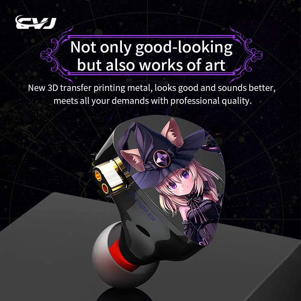CVJ Nightelf in ear earphones Dual-channel three-unit  3.5mm metal plug earphone with silver-plated wire rod