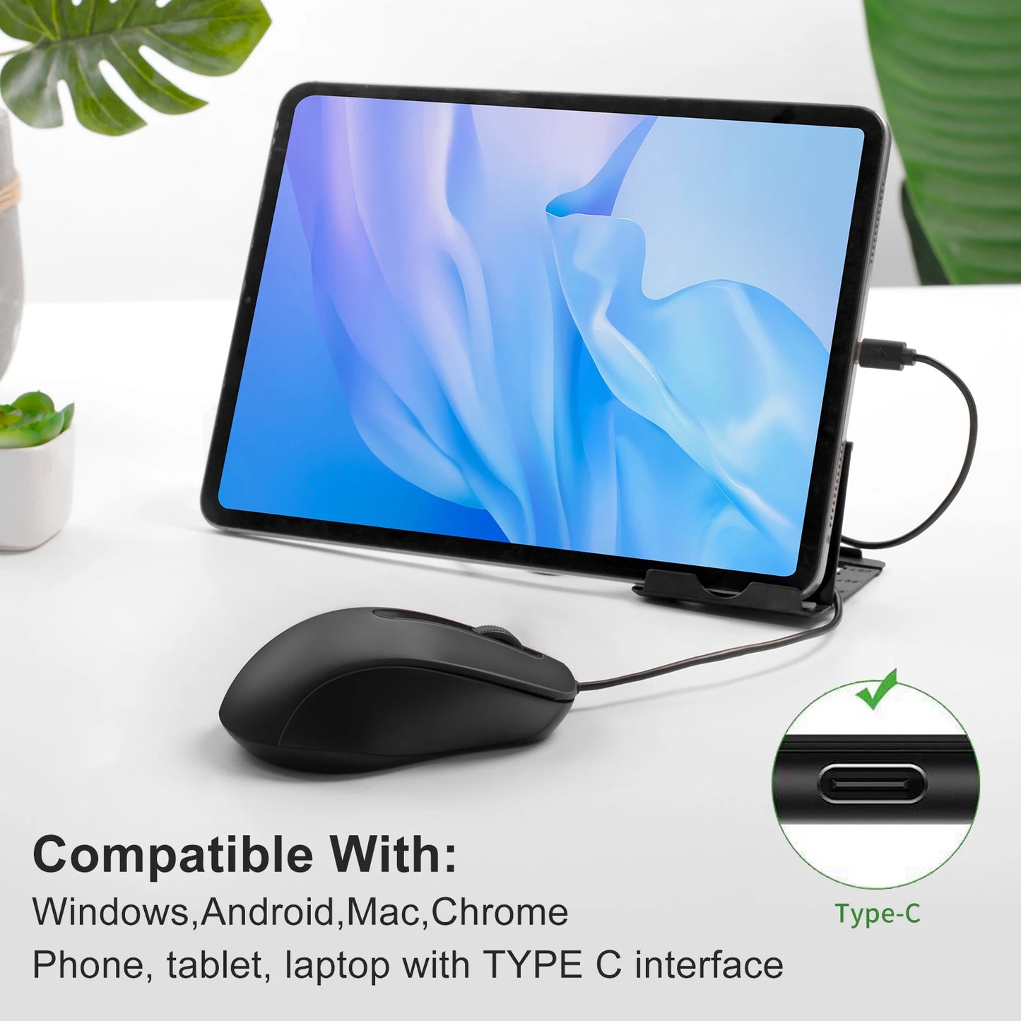 Silent 3D Mouse - Ergonomics Optical Mice 1000DPI For PC Laptop MacBook Tablet Phone, For Windows/MacOs/Android, USB-C