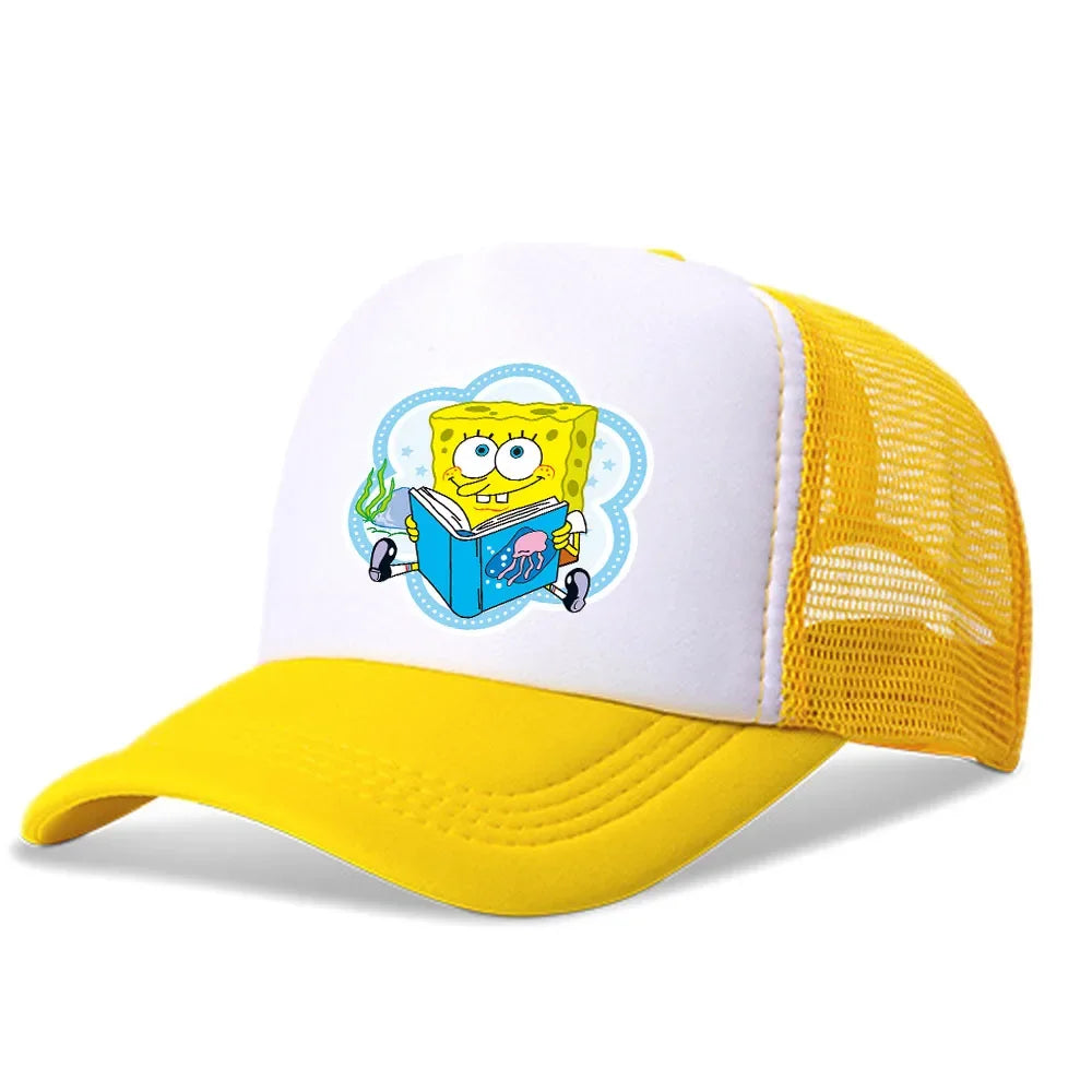 Cartoon SpongeBob Men Women Baseball Cap Outdoor Travel Boy Girl Mesh Sunhat Adult Hip Hop Dad Hat Summer Sport Trucker Peak Cap