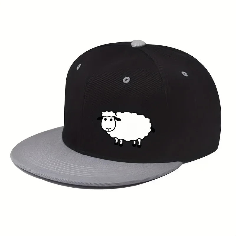 Unisex Adjustable Baseball Cap - Street Style Flat Brimmed Sheep Pattern Hat Casual Versatile And Personalized Hat