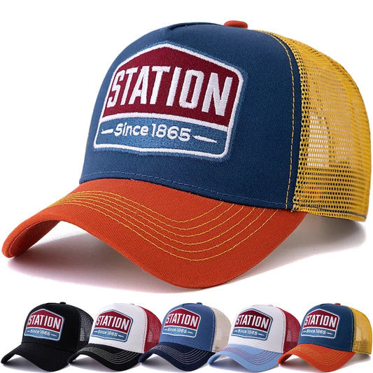 Unisex Baseball Cap Classic STATION Letter Pattern Mesh Cap Men And Women Breathable Streetwear Summer Trucker Hat