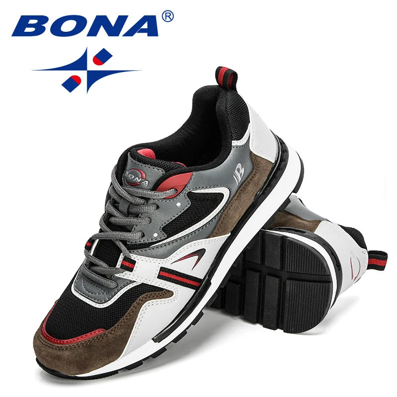 BONA New Designer Action Leather Sport Shoes Men's Sneakers Running Shoes Men's Tennis Walking Footwear Trendy Fitness