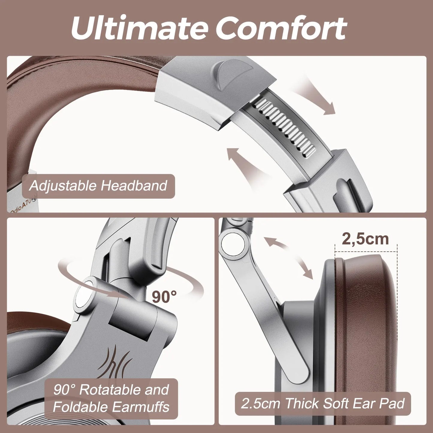 Oneodio Fusion A70 Wired + Wireless Bluetooth 5.2 Headphones For Phone With Mic Over Ear Studio DJ Headphone Recording Headset