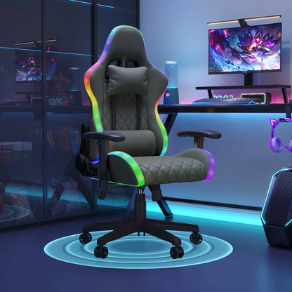 Ergonomic Gaming Chair with Massage Function, RGB LED, 90-135 Degree Recline,Up to 130kg,Office Chair, Premium Leather,Black