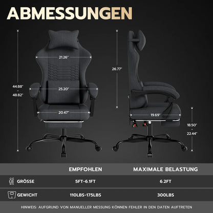 Gaming Chair Fabric Office Chair, Massage Gaming Chair with Headrest, Ergonomic Racing Gaming Seat with Footrest, for Relaxing