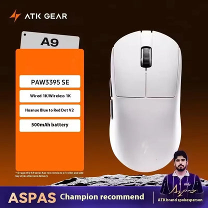ATK A9 Wireless Gaming Mouse NearLink Technology Ergonomic PAW3395 Tri-Mode Bluetooth Low Latency Esports Mice PC
